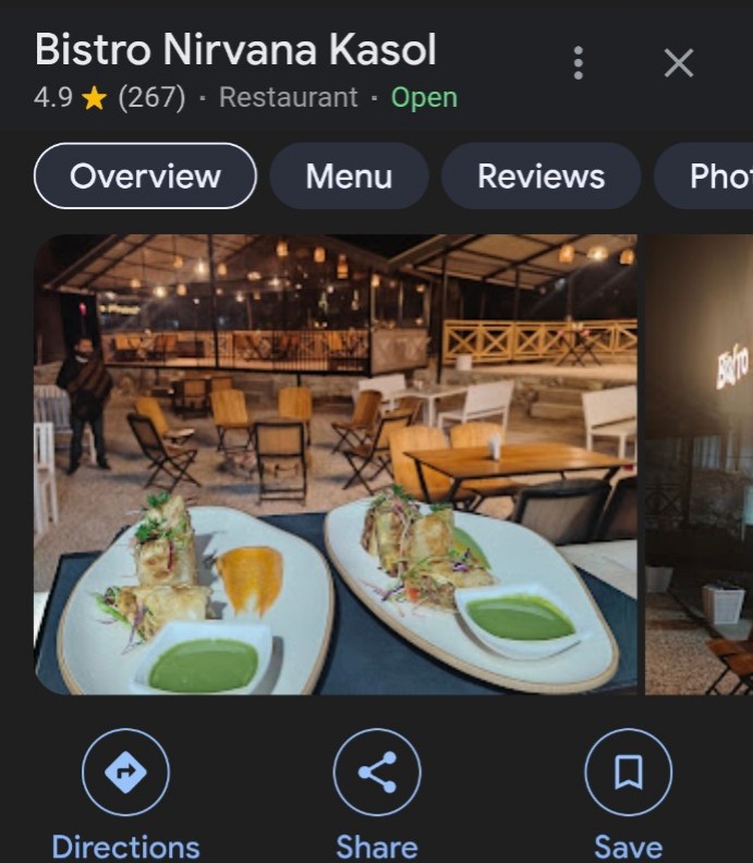 Bistro Nirvana Kasol Google Reviews after YoppyChat — 4.9 stars 267 reviews